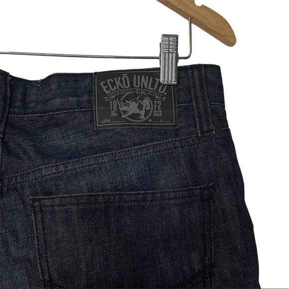 ECKO UTLD 759 Relaxed Fit Creased Straight Leg Blue Dark Wash Denim Jean… - Picture 8 of 13